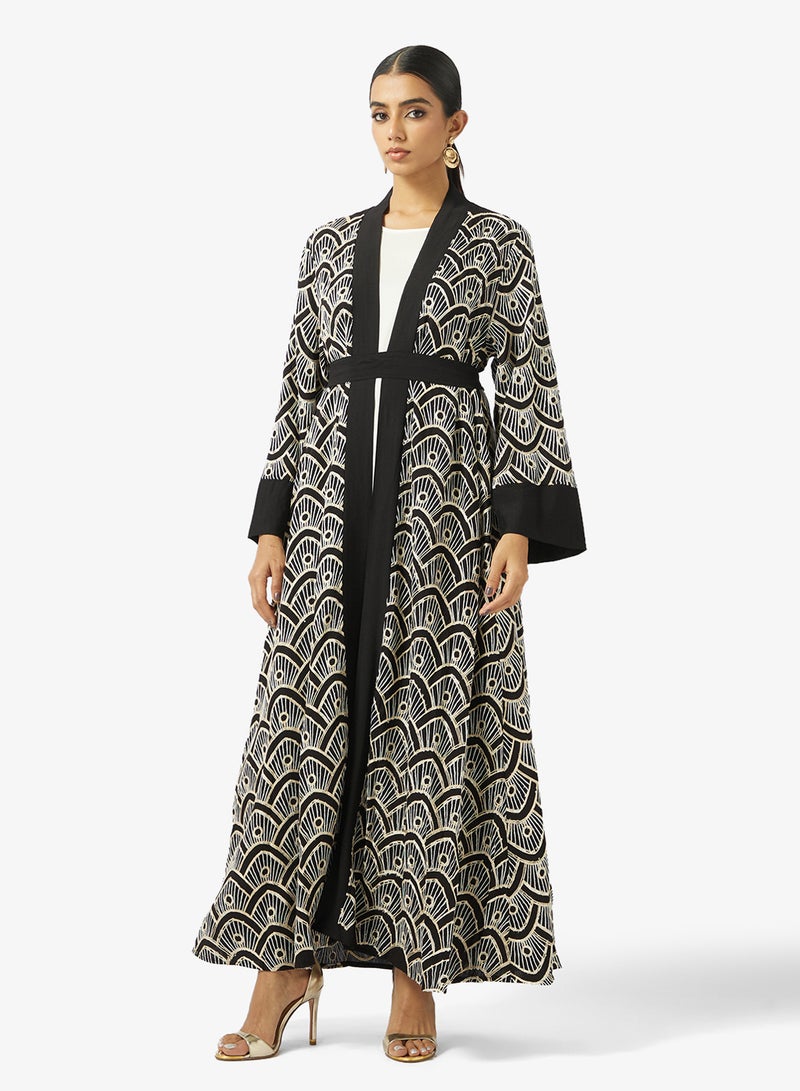 Khizana Monochrome Printed Abaya - Image 1